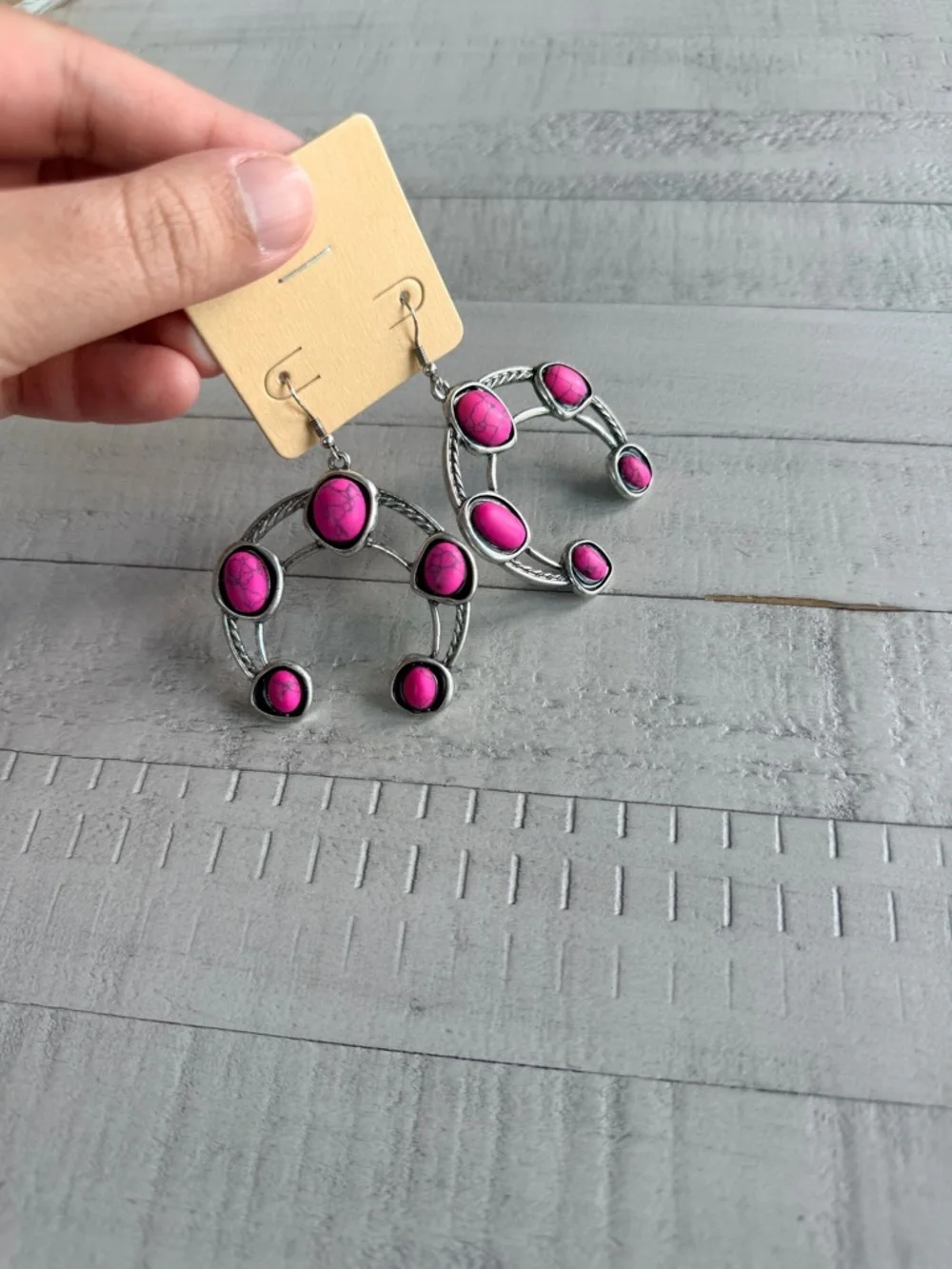 Western Fashion Pink Stone Silver-Tone Dangle Earrings